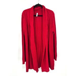 INDIGO Red Cable Knit Open Long Line Cardigan Sweater Size Large